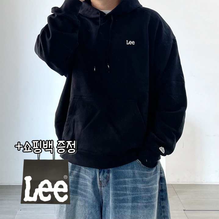 당일출고정품 LEE 리 스몰 트위치 오버핏 후드티 블랙  쇼핑백
