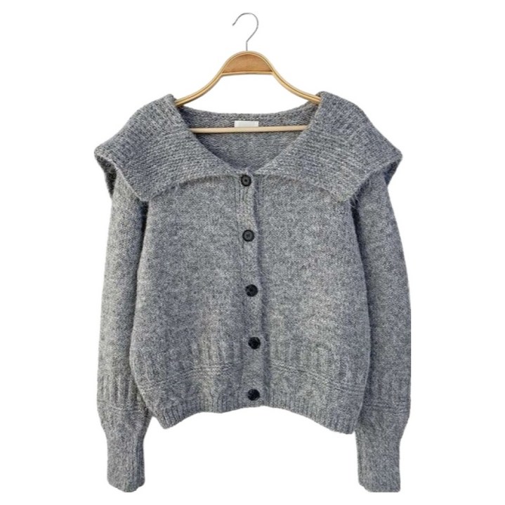 시크블랙 여성용 소모멜 빅카라 루즈핏 울 니트 가디건 cpcd3661k5b