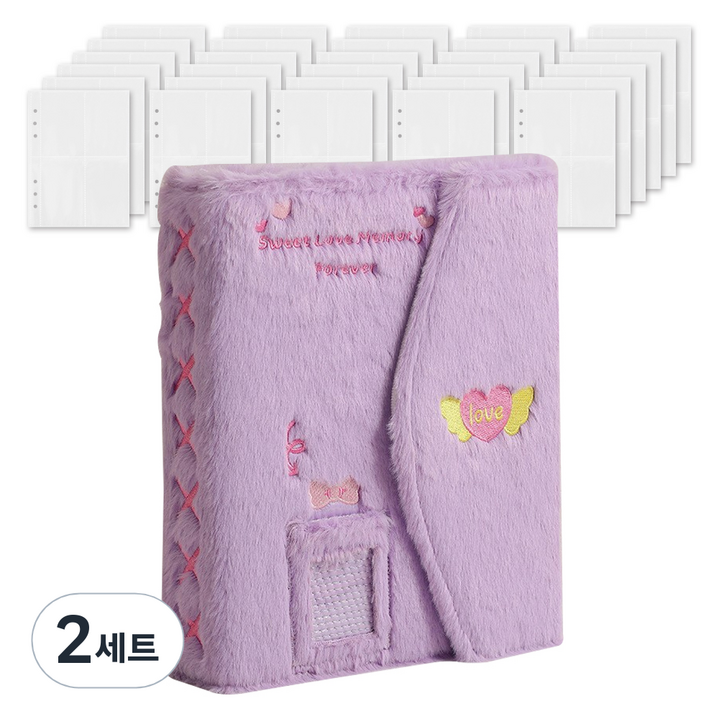 마다꾸미 콜렉트북 캐릭터 다이어리 포카 바인더 6공 + 속지 40p 세트, 바인더(퍼플), 2세트