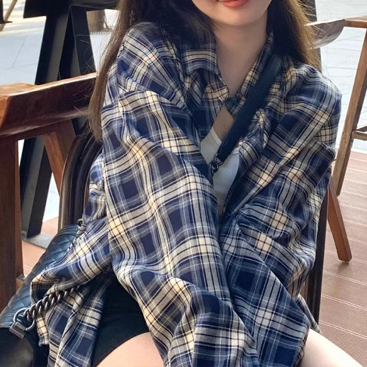구디프 여성용 캐주얼 오버핏 체크 난방