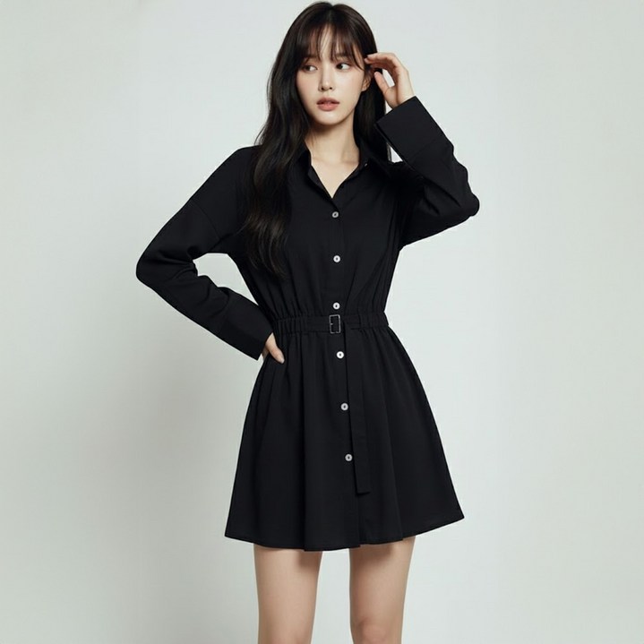 페이퍼먼츠 루엘 모던 벨트 셔츠 미니 원피스 14308