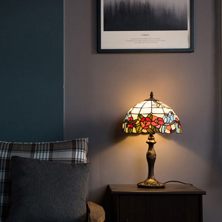 [아토조명] 스테인드글라스 빈티지 레트로 단스탠드 무드등, 레드