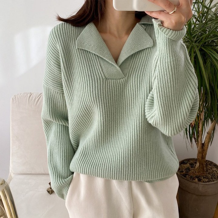 블랑루즈 던던 빅카라 골지 긴팔 니트