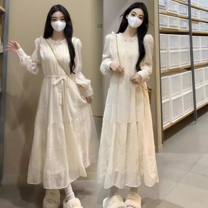 BINIWU 여자 계절 긴팔 레이스 원피스