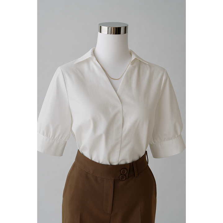 러블리유 여성 브이넥 데일리 블라우스 셔츠 반팔