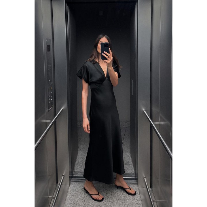 [국내배송]자라 ZARA 새틴 미디 원피스 - 블랙813404