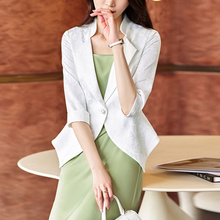 엣지유아 봄 여름 여성 재킷 7부 소매 패턴 디자인 캐주얼 짧은 숏 정장 자켓 원피스 세트