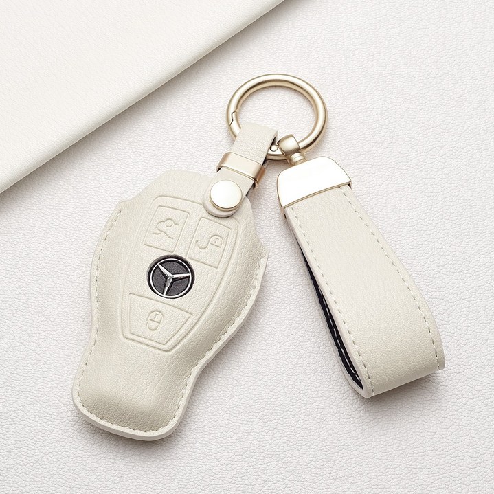 벤츠 전용 키 커버 천연 느낌의 부드러운 촉감 빈티지한 텍스처와 고급스러운 질감 (C클래스, E클래스, S클래스, AMG 등 모든 벤츠 차종 호환), 벤츠 A 타입, 순백