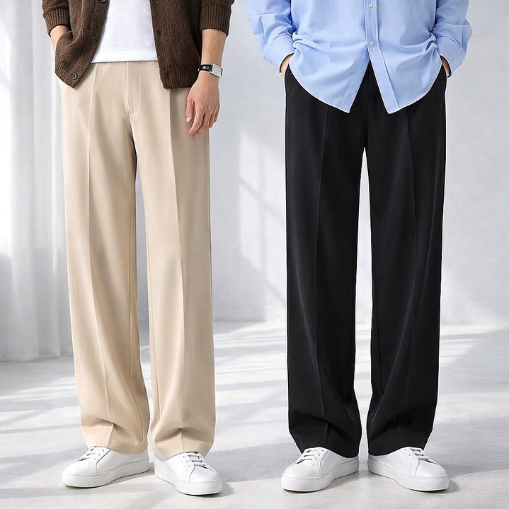남자 세미와이드 밴딩 슬랙스 와이드 팬츠
