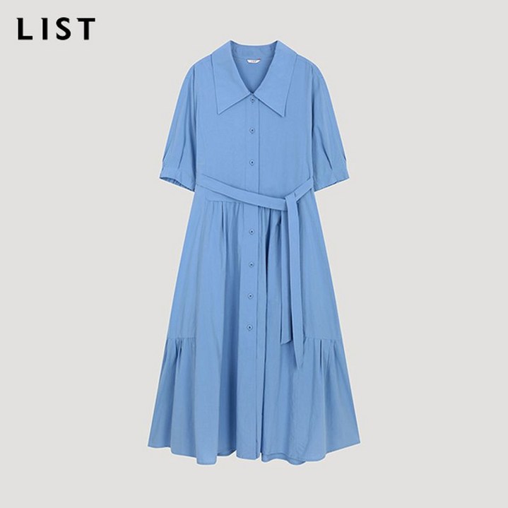 리스트 벨티드 와이드 칼라 셔츠 원피스 TWWOPO62180 BL