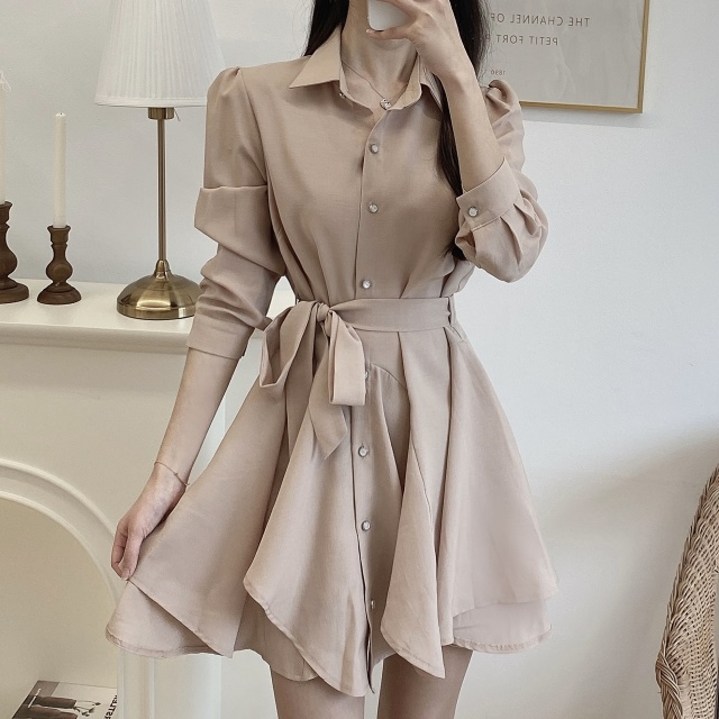 청순 카라 플리츠 미니원피스 (하객룩/데이트룩/소개팅룩/나들이룩/인생샷원피스/여리끝판왕/하객룩원피스/셔츠원피스)