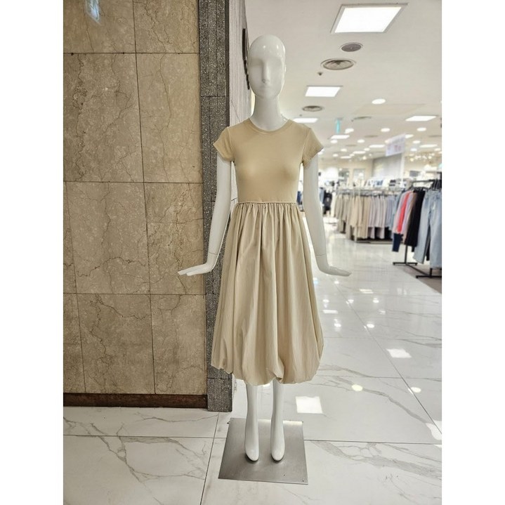 [밸리걸] 스판 셔링 벌룬 반팔 원피스 (225290)