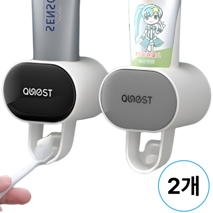 편안가온 1초에 짜는 원터치 부착형 치약디스펜서, 1개, 블랙+그레이