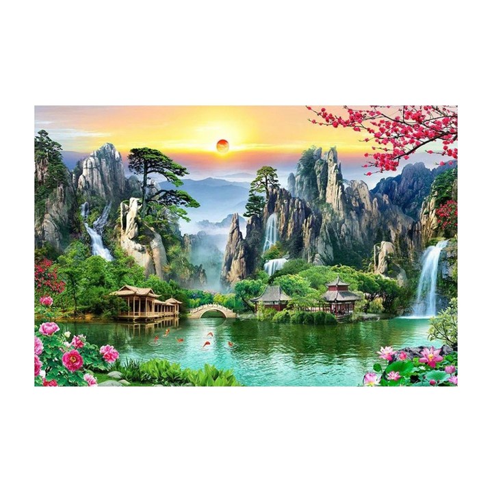 diy 보석십자 산수화 풍경화 폭포수/소나무/목단/연꽃 전체수 60X45 cm, 1개, 60*45CM
