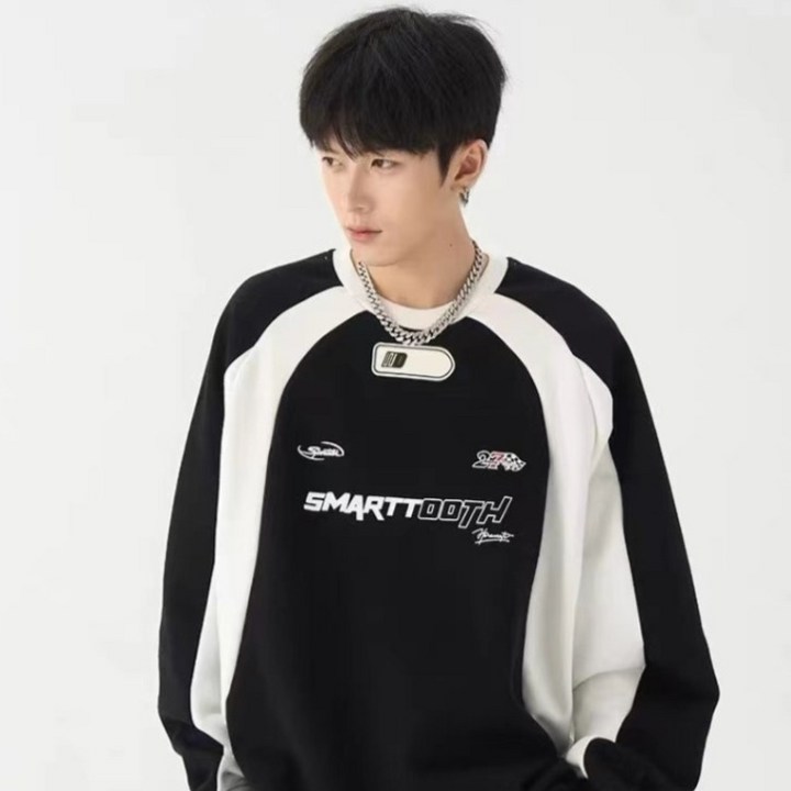 제이티엘 남성용 레이서 배색 스포티 루즈핏 맨투맨