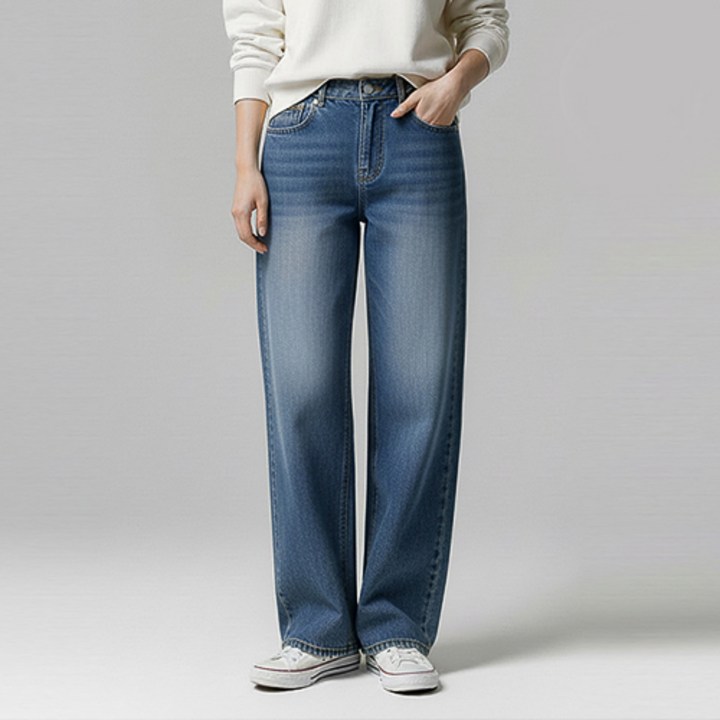 레몬소울 여성용 숏기본롱 기장 뒷밴딩 와이드 데님 팬츠