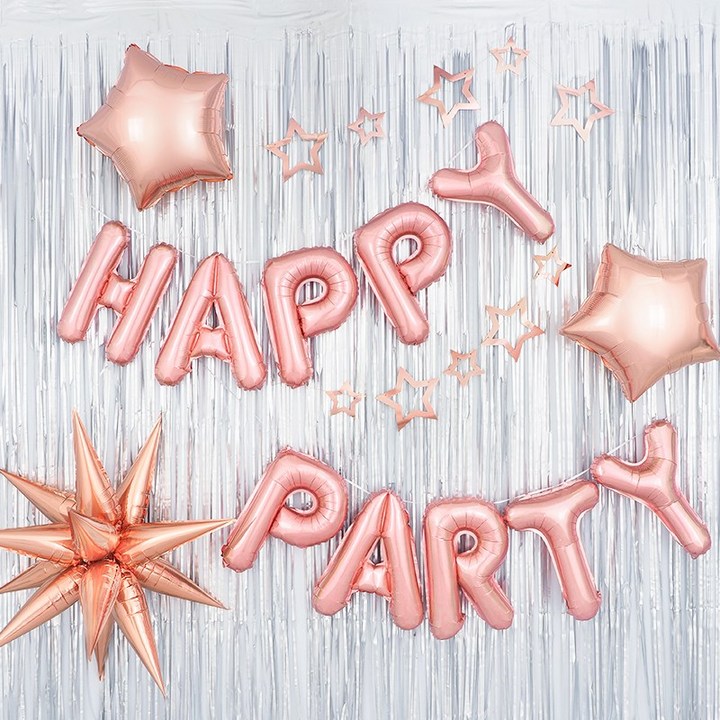 파티팡 홈파티 장식세트 실버스타 HAPPY PARTY 로즈골드 손펌프증정 장식방법동봉 파티용품 파티풍선 생일파티