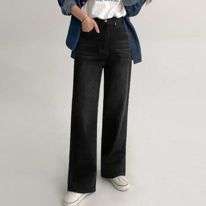 여자흑청바지 에이와비 여성용 키별로 기장선택 흑청 와이드 롱 팬츠 VER 150cm