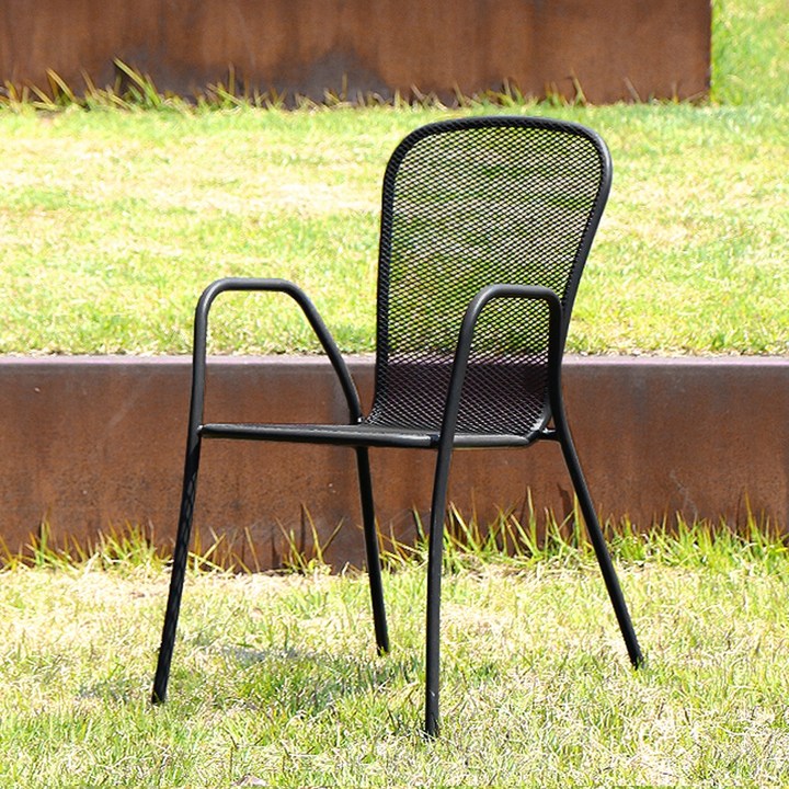 철제의자 가구로드 사각망 철망 야외용 테라스 의자 팔걸이의자 정원의자, 사각망의자-블랙