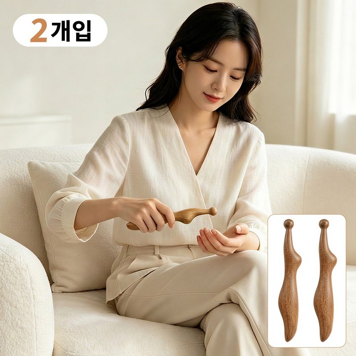 1+1나무 마사지봉 괄사 안마봉 지압 마사지기 마사지 스틱 우드 전신 마사지봉 바디 페이스 어깨 다리, 브라운, 2개