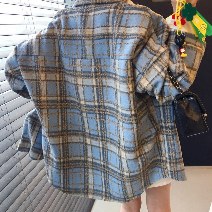 크라운 도톰 체크 투포켓 오버핏 언발 남방 자켓 (2color)