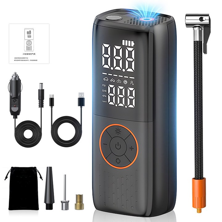 CCAGU 타이어 공기압 주입기 무선 22LM 초고속 주입속도 6000mAh 대용량배터리 휴대용 에어펌프, 블랙, 1세트 CCAGU 타이어 공기압 주입기 무선 22LM 초고속 주입속도 6000mAh 대용량배터리 휴대용 에어펌프, 블랙, 1세트