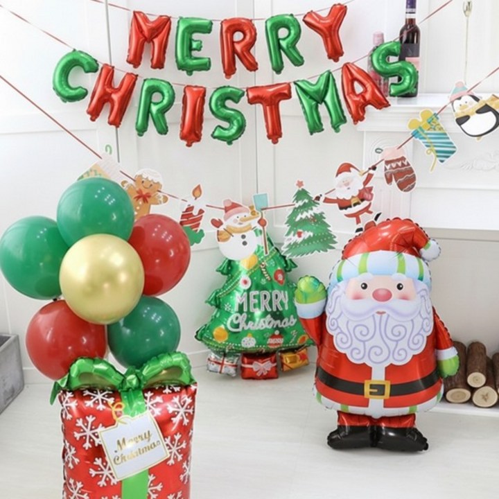 산타 할아버지 장식 크리스마스 트리 인형 풍선 세트 창문 벽 포토존 데코 카페 모빌 리스