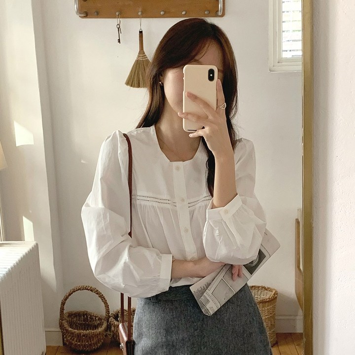 뉴데이여성 퍼프 긴팔블라우스 하객룩 출근룩 데이트룩 오피스룩 러블리블라우스 라운드블라우스