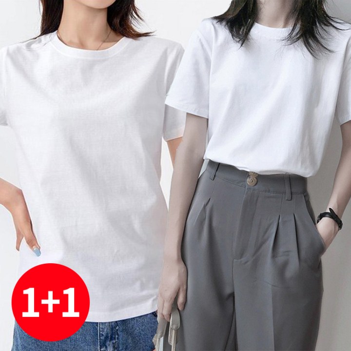 여성흰색티셔츠 주디엘리 여성용 기본 라운드 반팔 무지 티셔츠 2개