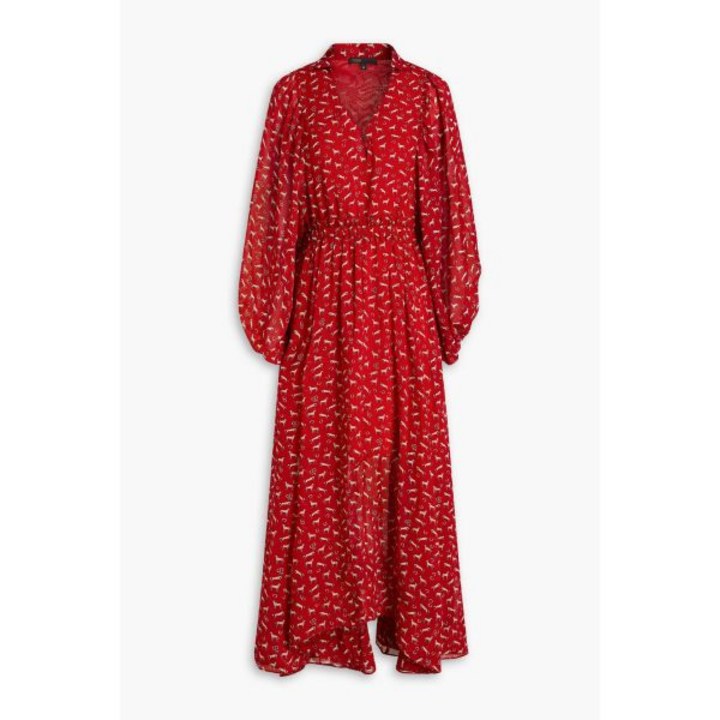 마쥬 게더드 프린트 크레페 롱 원피스 맥시드레스 레드 여성