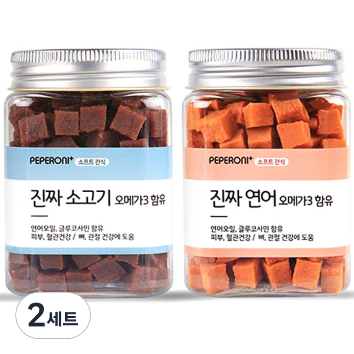 페페로니 반려견간식 오메가3 져키 연어 180g + 소고기 180g, 2세트