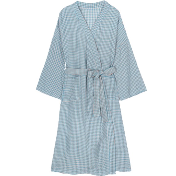 굿샵 고급 체크 브이넥 홈 롱 가운 M