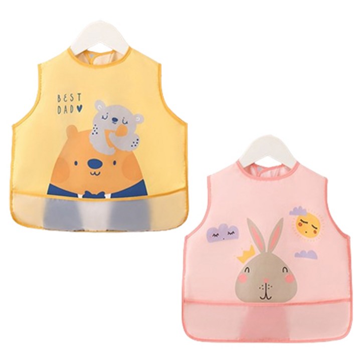 일상속반짝 유아 조끼형 방수 이유식 턱받이 2종 세트, 곰돌이  토끼, 1개입, 1세트