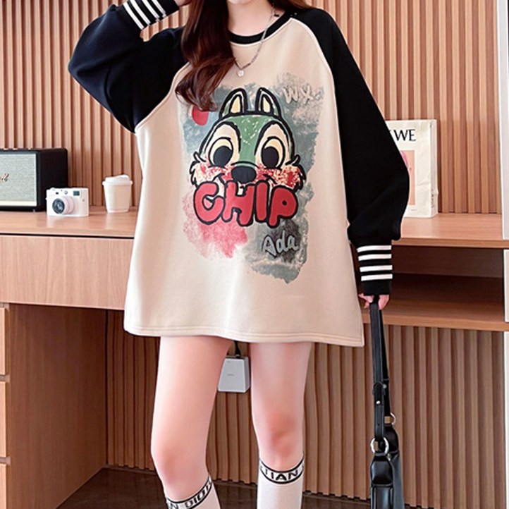 메이첼 여성용 루즈핏 라운드넥 나그랑 레터링 긴팔 티셔츠 13543 메이첼 여성용 루즈핏 라운드넥 나그랑 레터링 긴팔 티셔츠 13543