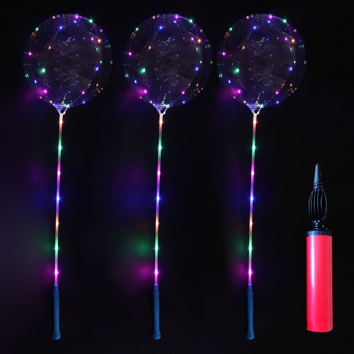 뷰라뷰 LED 풍선 야광 파티 축제 풍선세트 3p  손펌프