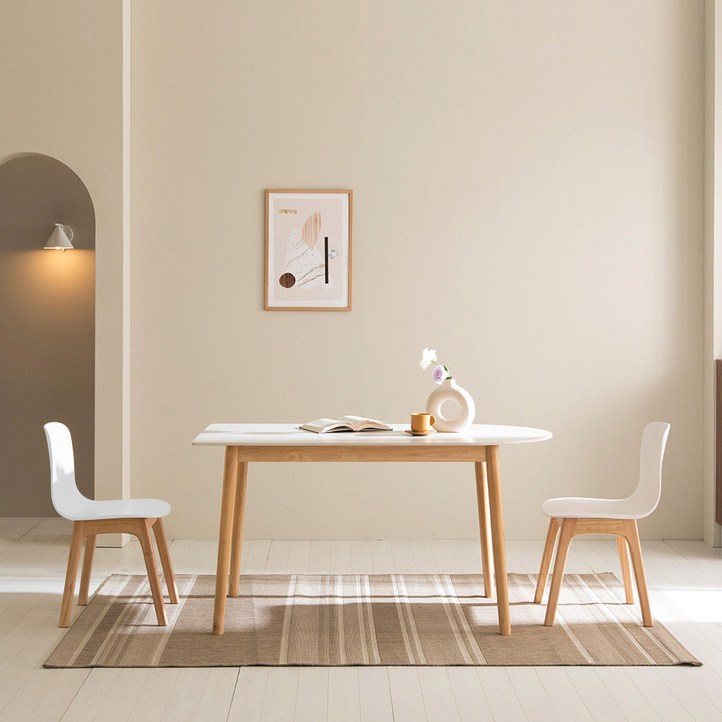 카도 통세라믹 1400 반타원 식탁  밀키의자 2p 2인용 방문설치, 식탁퓨어화이트, 의자화이트