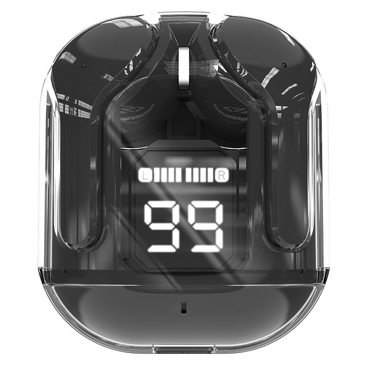 SKY 핏 퓨어 투명 TWS 디지털 LED 블루투스 5.4 무선이어폰, IMS31, 크리스탈 블랙