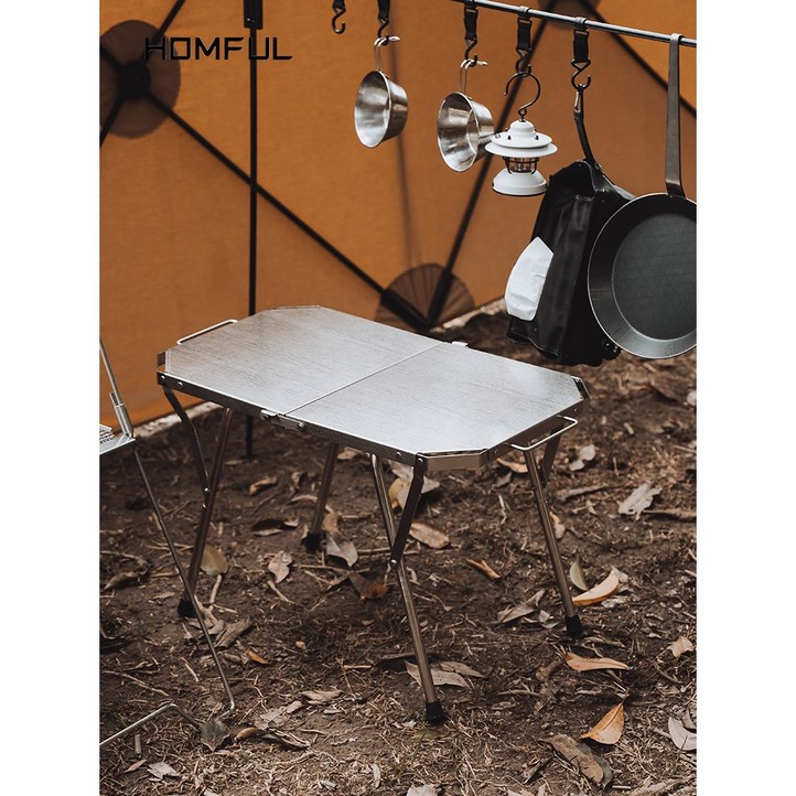 Homful 스테인레스 풀스텐 폴딩 접이식 캠핑 테이블 사이드 보조테이블 마이테이블
