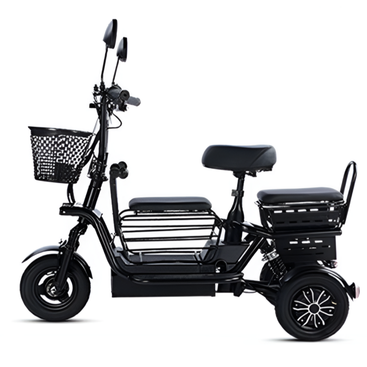 산타고 3인용 세발 전기 자전거 전동 스쿠터 삼륜 오토바이 노인 성인, 블랙, 경량스틸