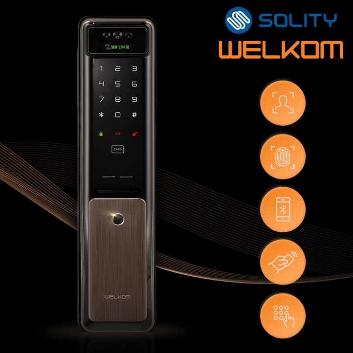 전국설치 솔리티 웰콤 신제품 얼굴안면인식 푸시풀 WSP2900A 카드키2개번호키 블루투스옵션 AI딥러닝기술 신속 정확한 얼굴인증 얼굴인식100개 현관문 디지털도어락, 웰콤 WSP2900A, 방문설치