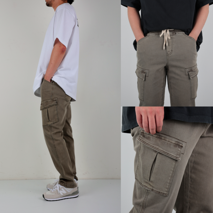 남자 카고팬츠 피그먼트 워싱 스판 밴딩 면 카고바지 남여공용