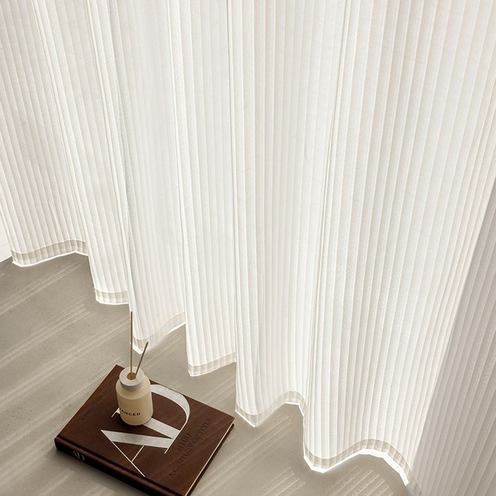 홈키안 스트라이프 쉬폰 커튼 거실 차르르 비침없는 도툼 두꺼운 내마모성 화이트 커텐