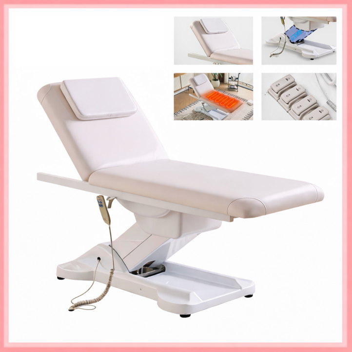 케어리프 미용전동베드 반영구 속눈썹 마사지 왁싱 타투 리프팅 시술 침대, 화이트 등받이높낮이조절풋페달온열