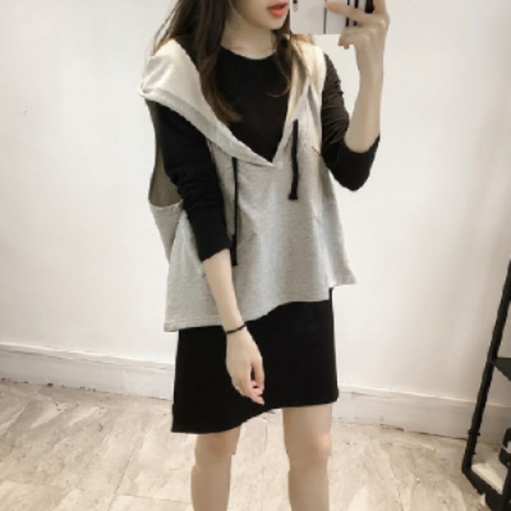 페이준 여성 봄가을 빅사이즈 투피스 긴팔 루즈핏 날씬해 보이는 원피스 세트 LN2615