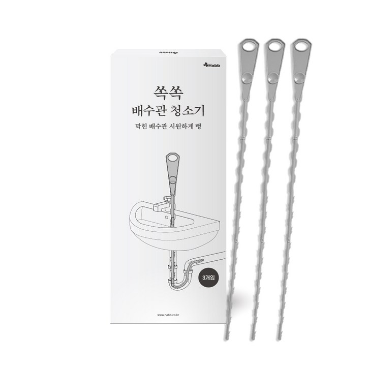 하비비 쏙쏙 배수구 세면대 청소기 뚫어뻥, 3개, 단일 색상