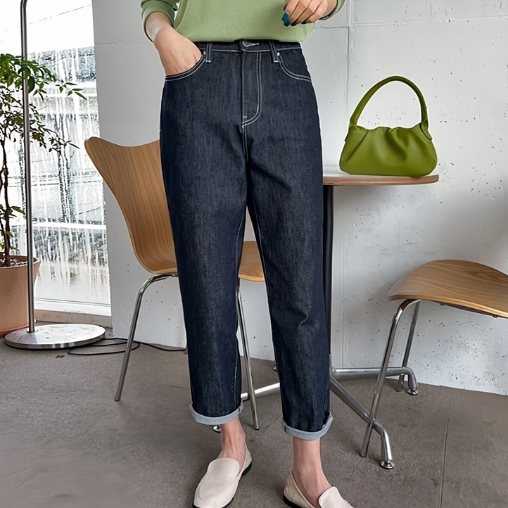 시크폭스 여성용 숏기본롱 기장 논페이드 생지데님 배기팬츠