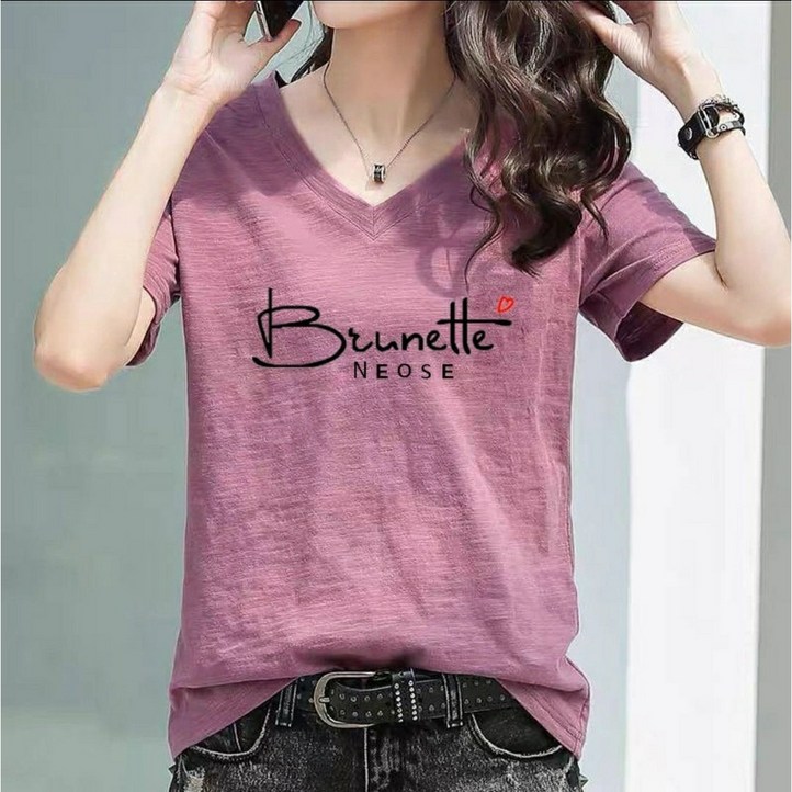 바로배송3808 브이넥 슬림핏 면티,여성,반팔티,스판티,슬림핏,여름,티셔츠,베이직,반소매
