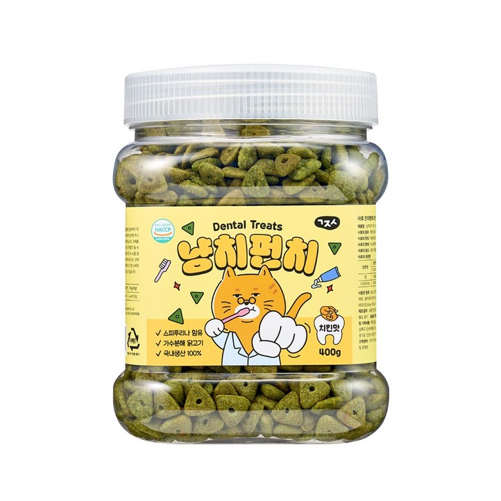 고지식 냥치펀치 고양이 구강관리 이빨과자 대용량 덴탈트릿 간식, 1개, 400g, 치킨맛
