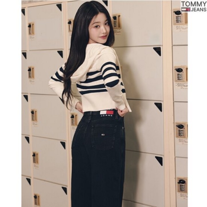 타미힐피거 데님 타미진스 장원영 하이라이즈 와이드핏 흑청 데님팬츠