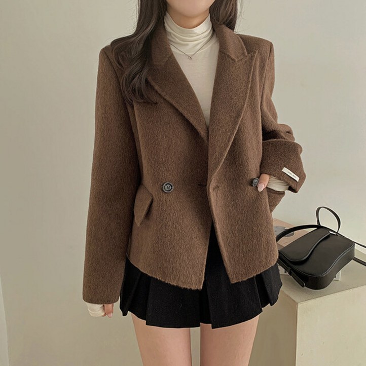 쪼예 캐시 울 카라 더블 버튼 모직 숏 코트 자켓 쪼예 캐시 울 카라 더블 버튼 모직 숏 코트 자켓